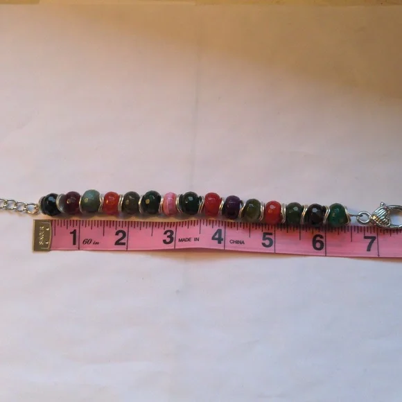 New Agate Bracelet.  Multi color, faceted.  Silver. Handcrafted.  7 1/2"+2". Box - Picture 3 of 5